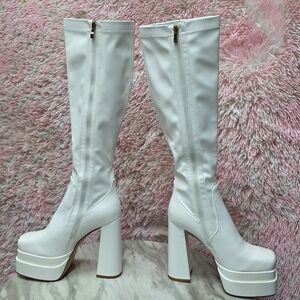 Stacked Platform Knee High Boots for Women With High Chunky Heel, Gogo B